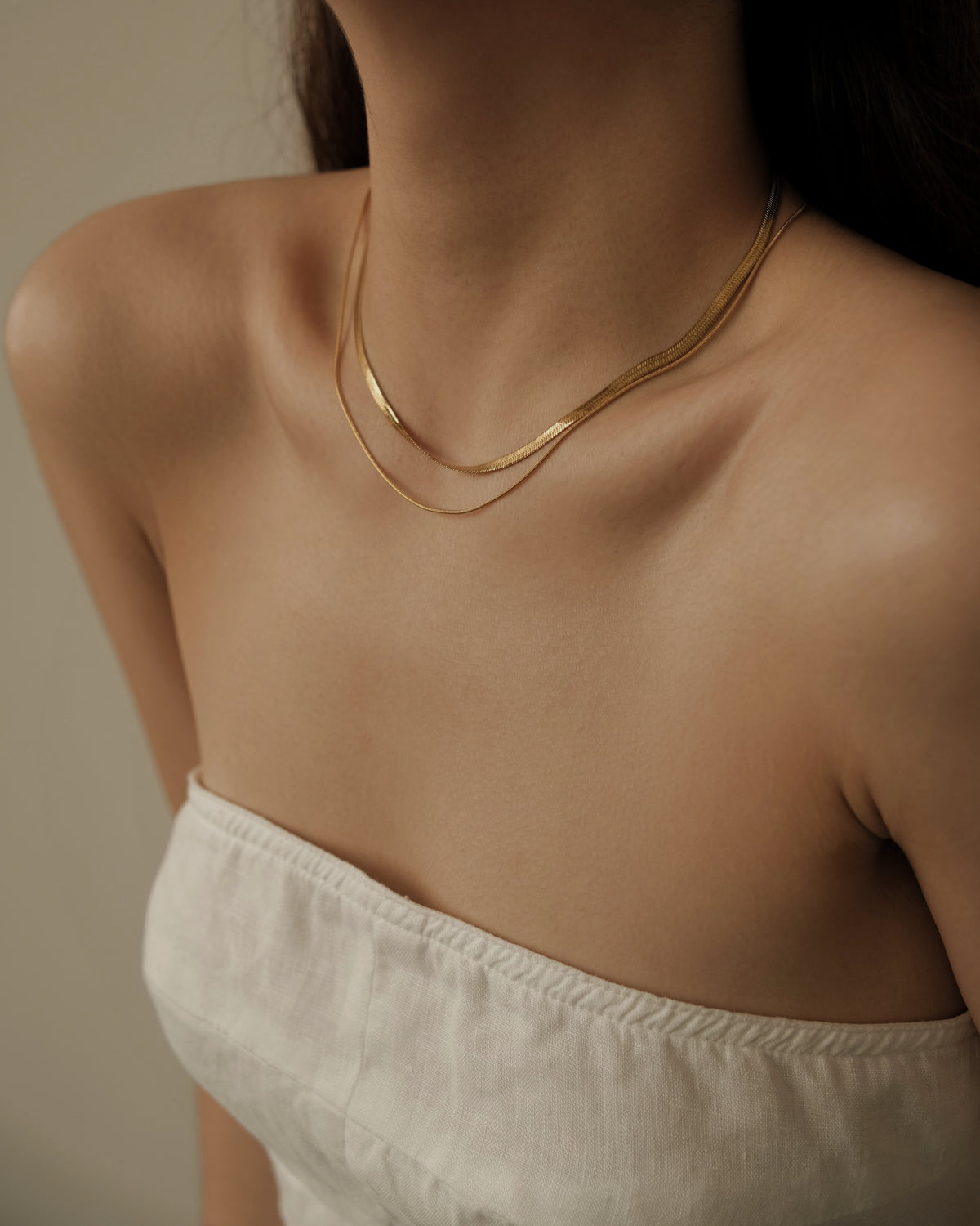 Oie Layered Herringbone Chain Necklace