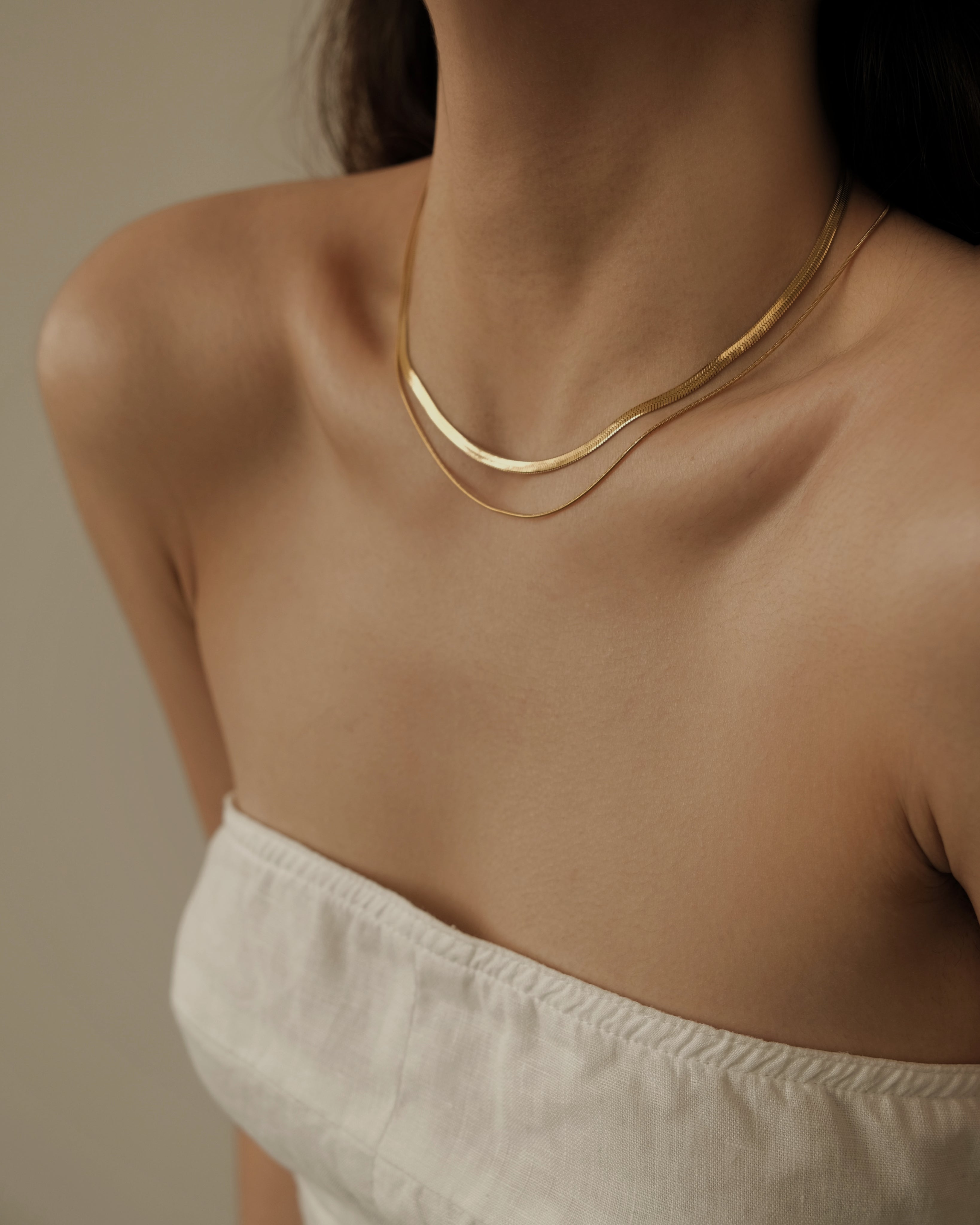 Oie Layered Herringbone Chain Necklace