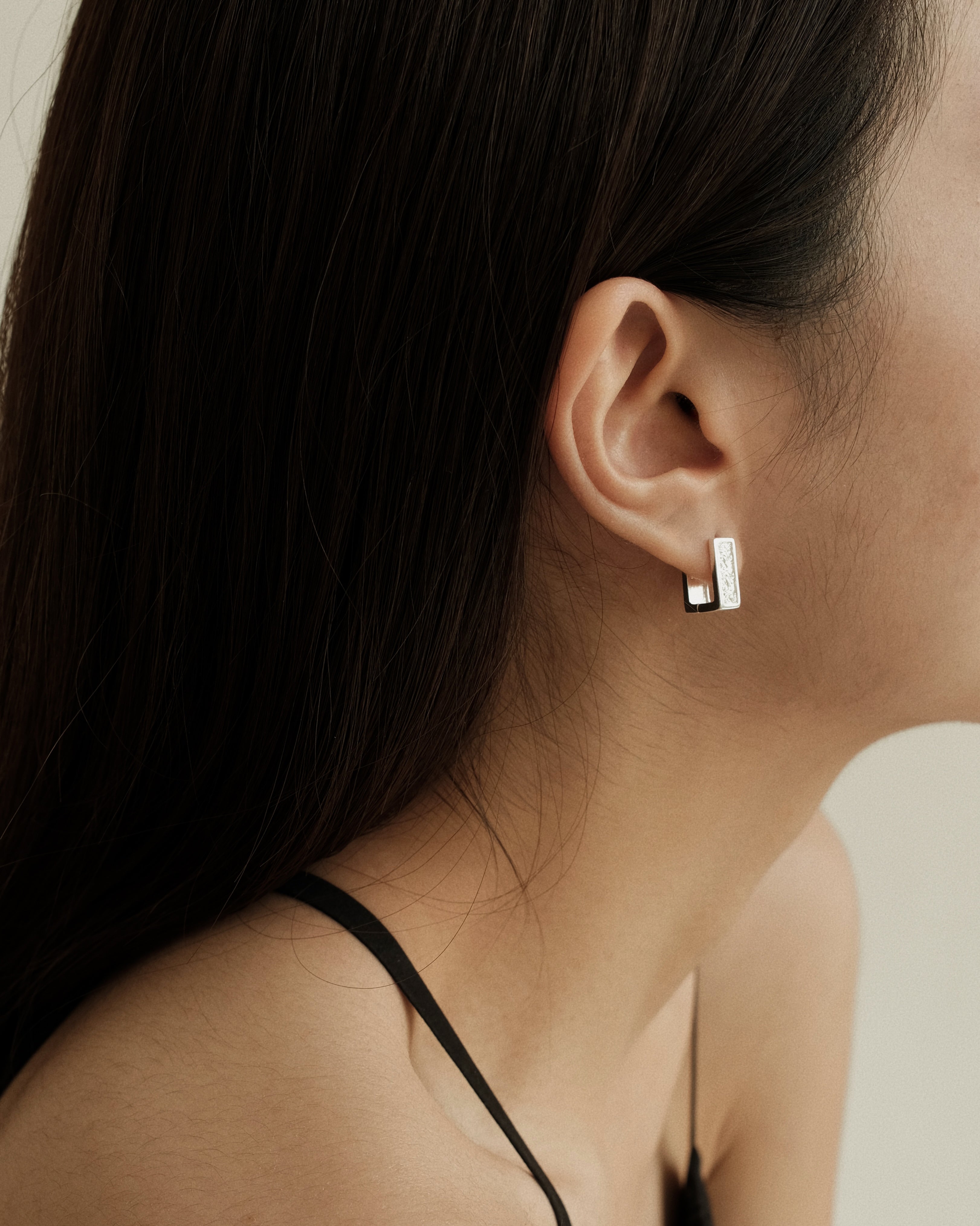 Rue Mini Rectangle Hammered Hoop Earrings