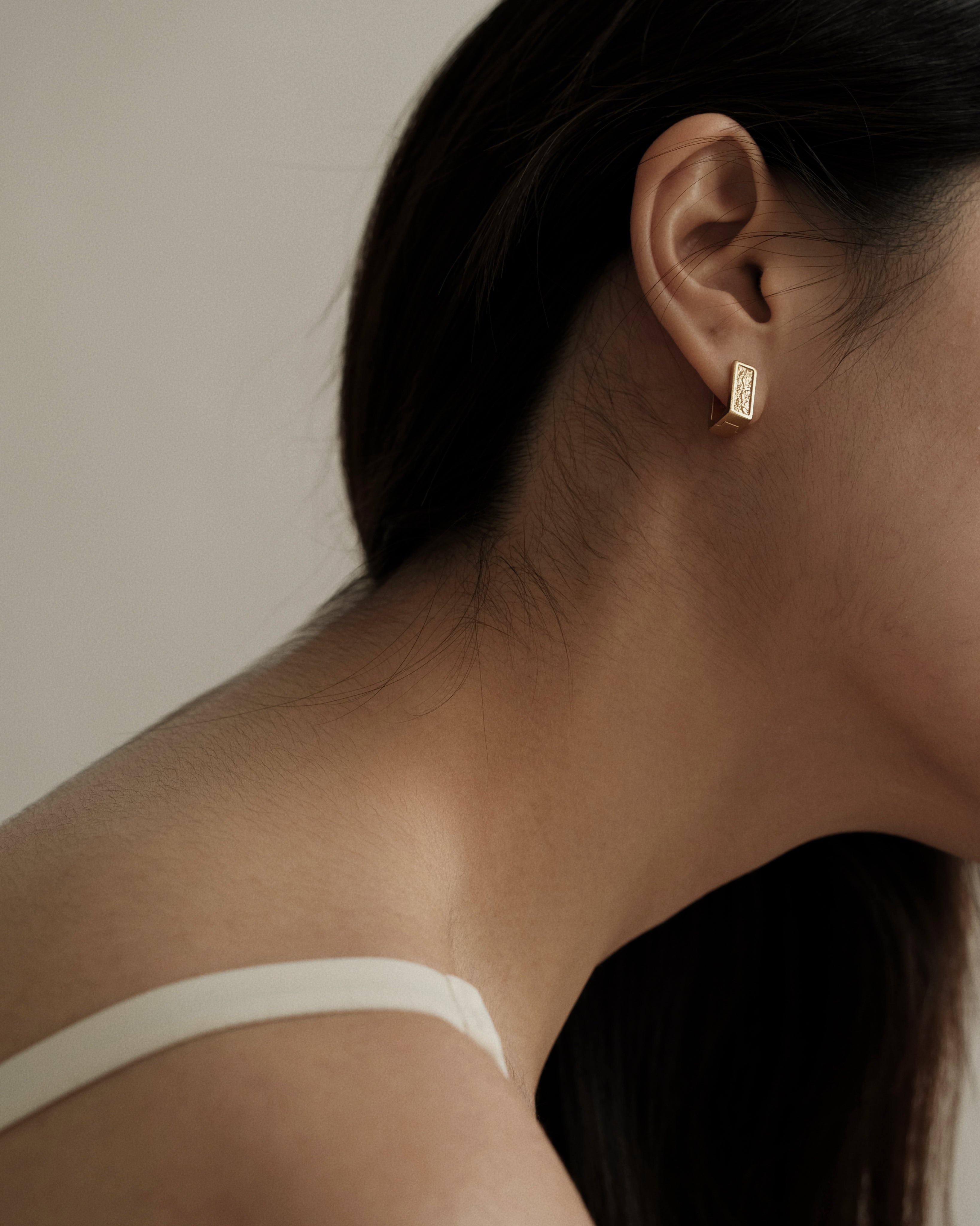 Rue Mini Rectangle Hammered Hoop Earrings