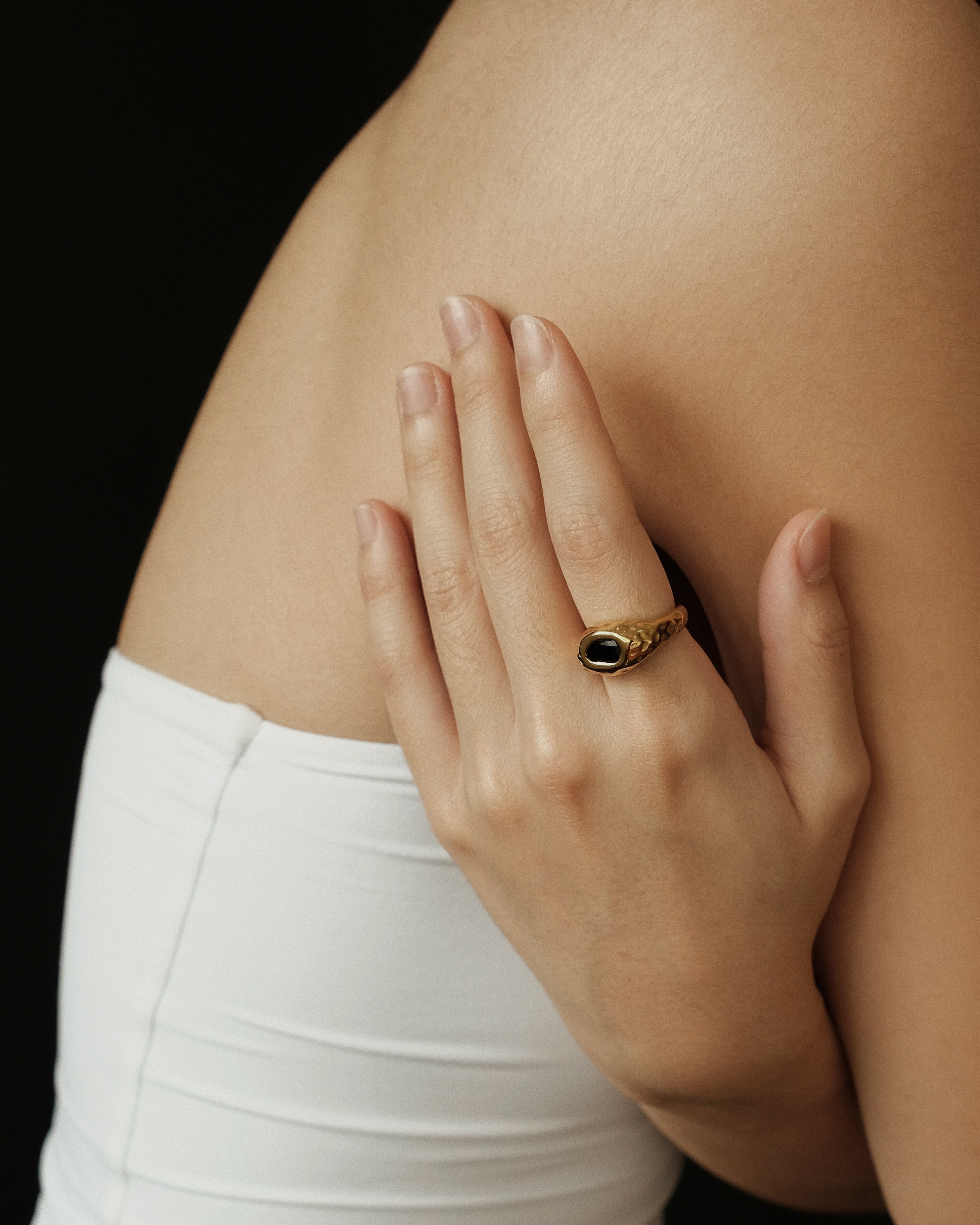 Jose Black Diamond Hammered Signet Ring