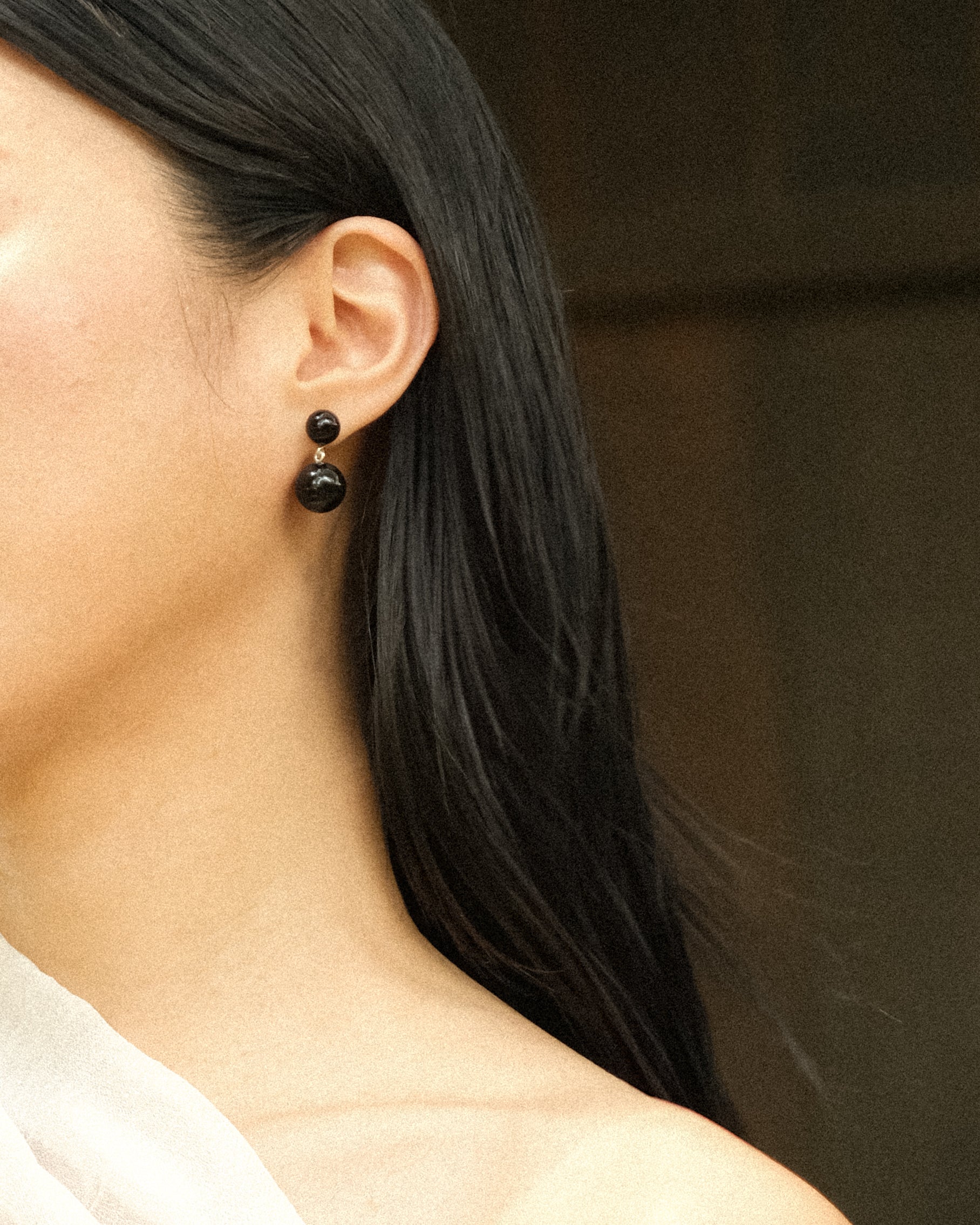 Reha Double Onyx Bobble Dangle Stud Earrings