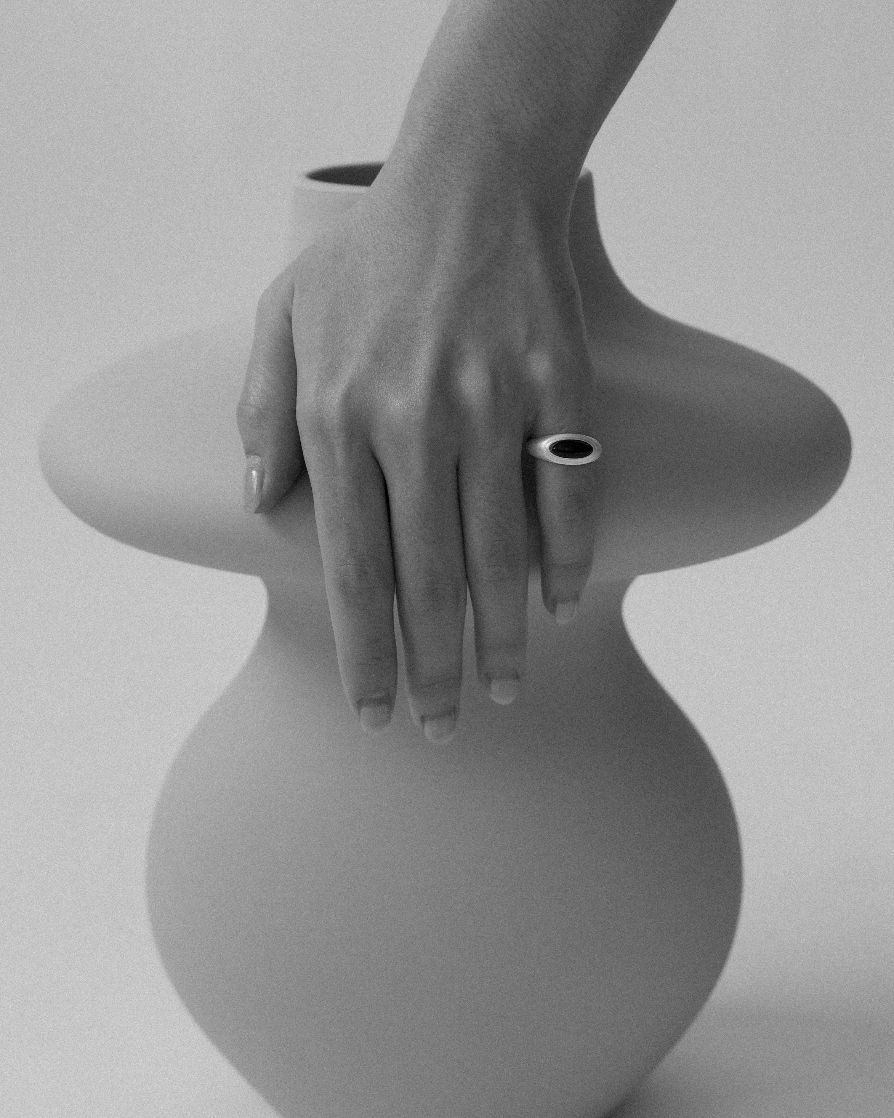Garnet Black Agate Brushed Ring