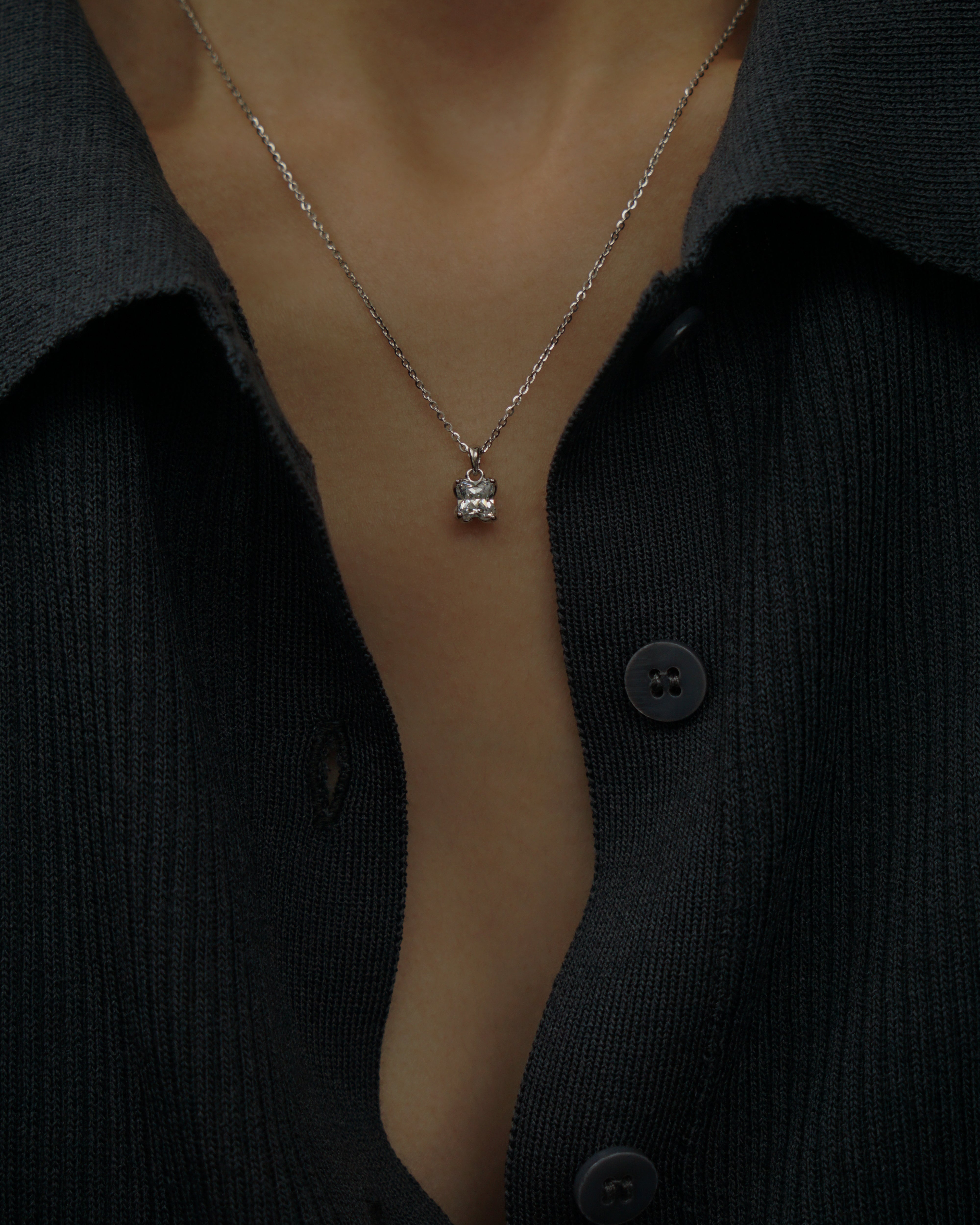 Katrya Square Diamond Pendant Necklace
