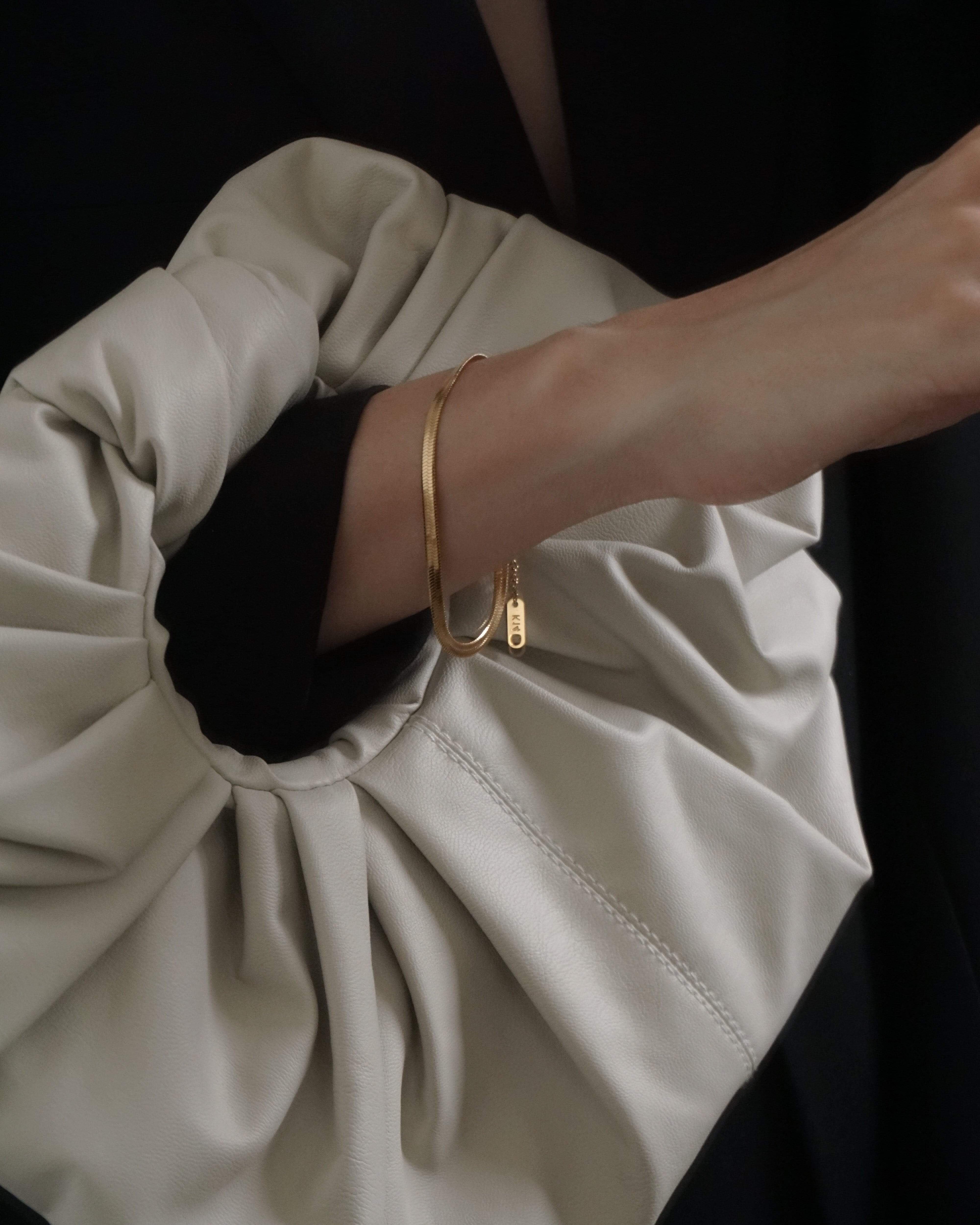 MYJN Bracelets 14K Gold Stainless Steel Louella Herringbone Chain Bracelet