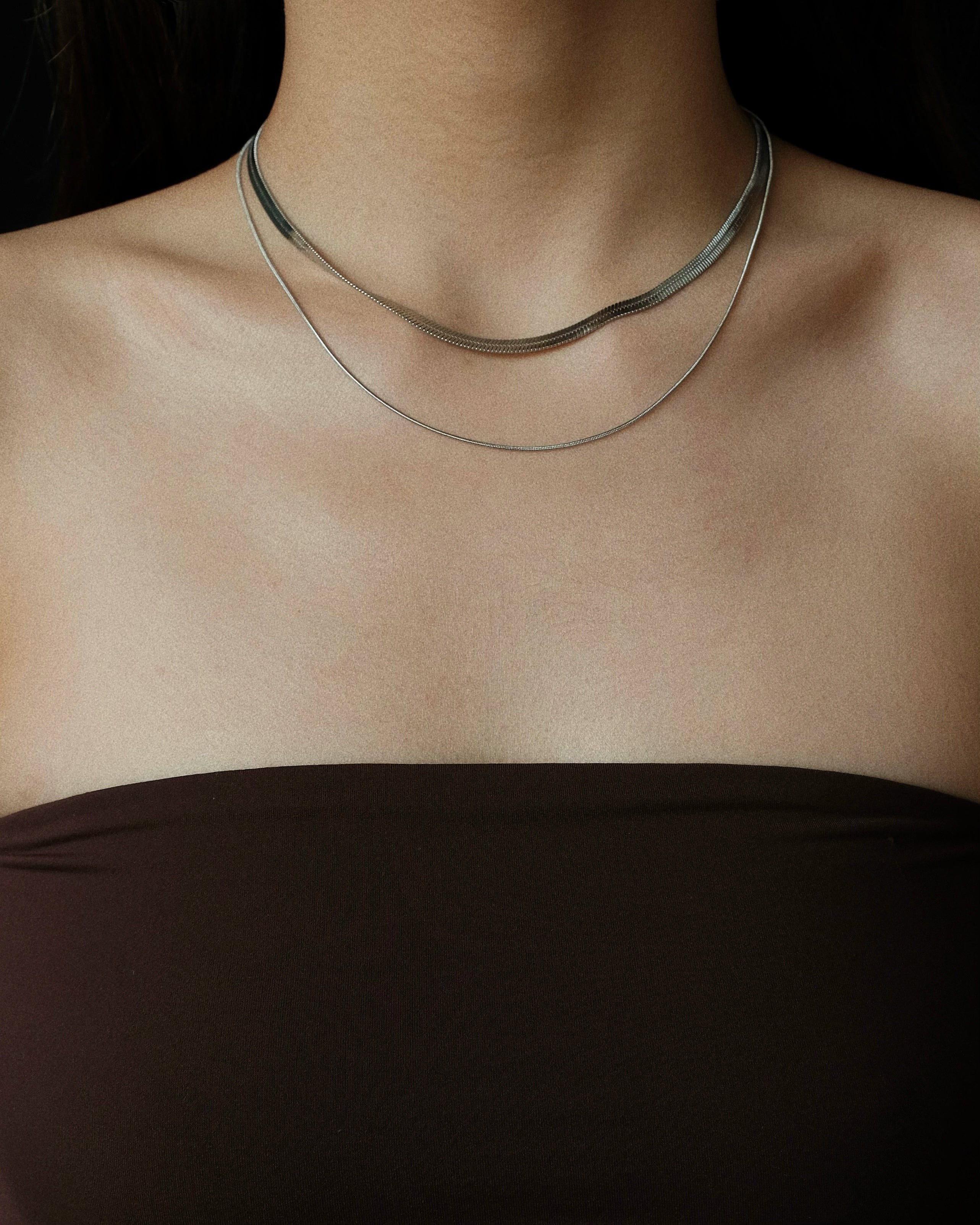 Oie Layered Herringbone Chain Necklace