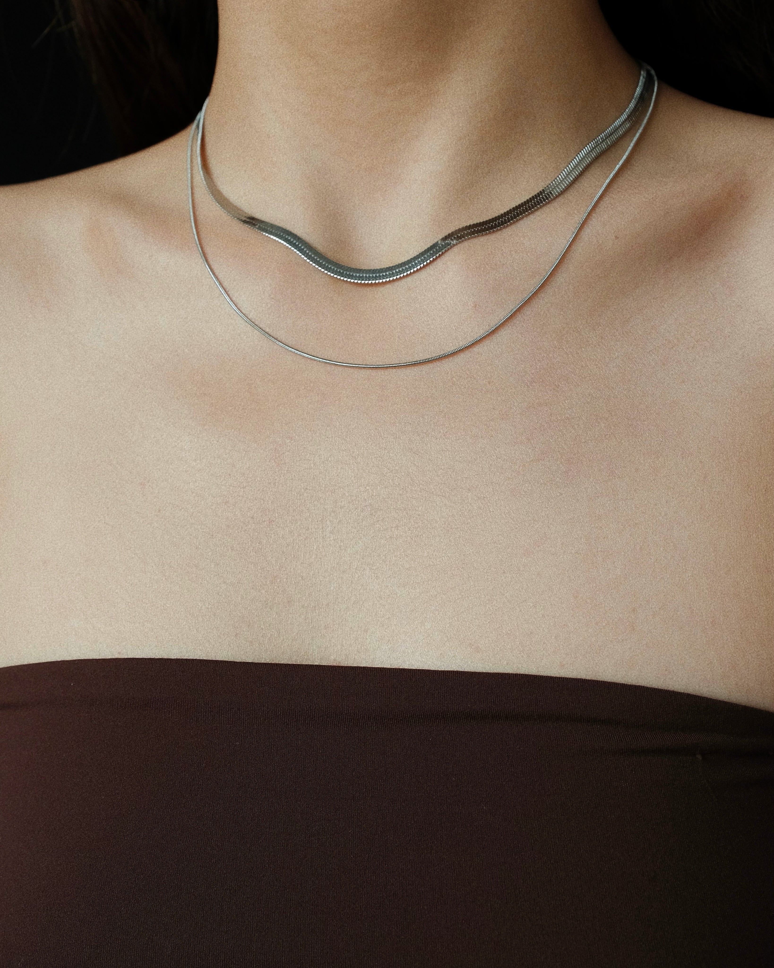 Oie Layered Herringbone Chain Necklace