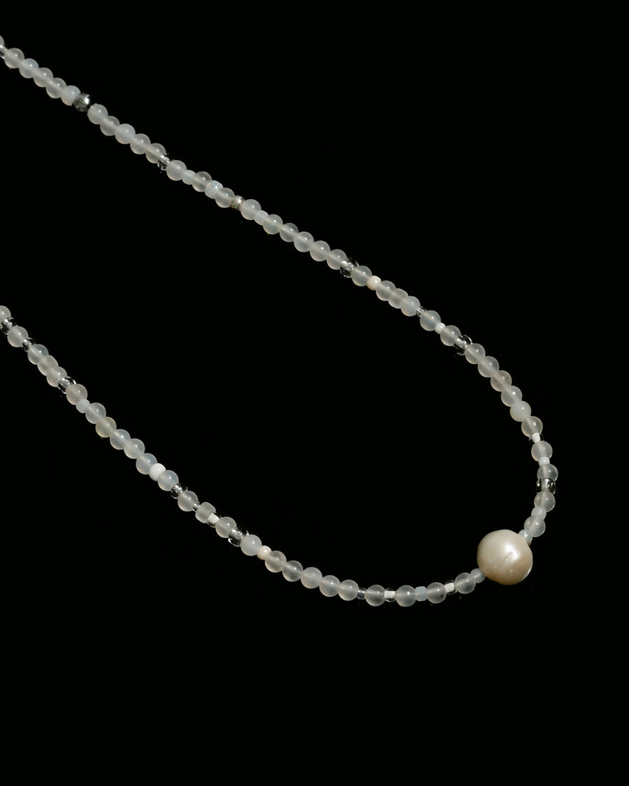 Masa White Agate Pearl Japanese Beaded Necklace