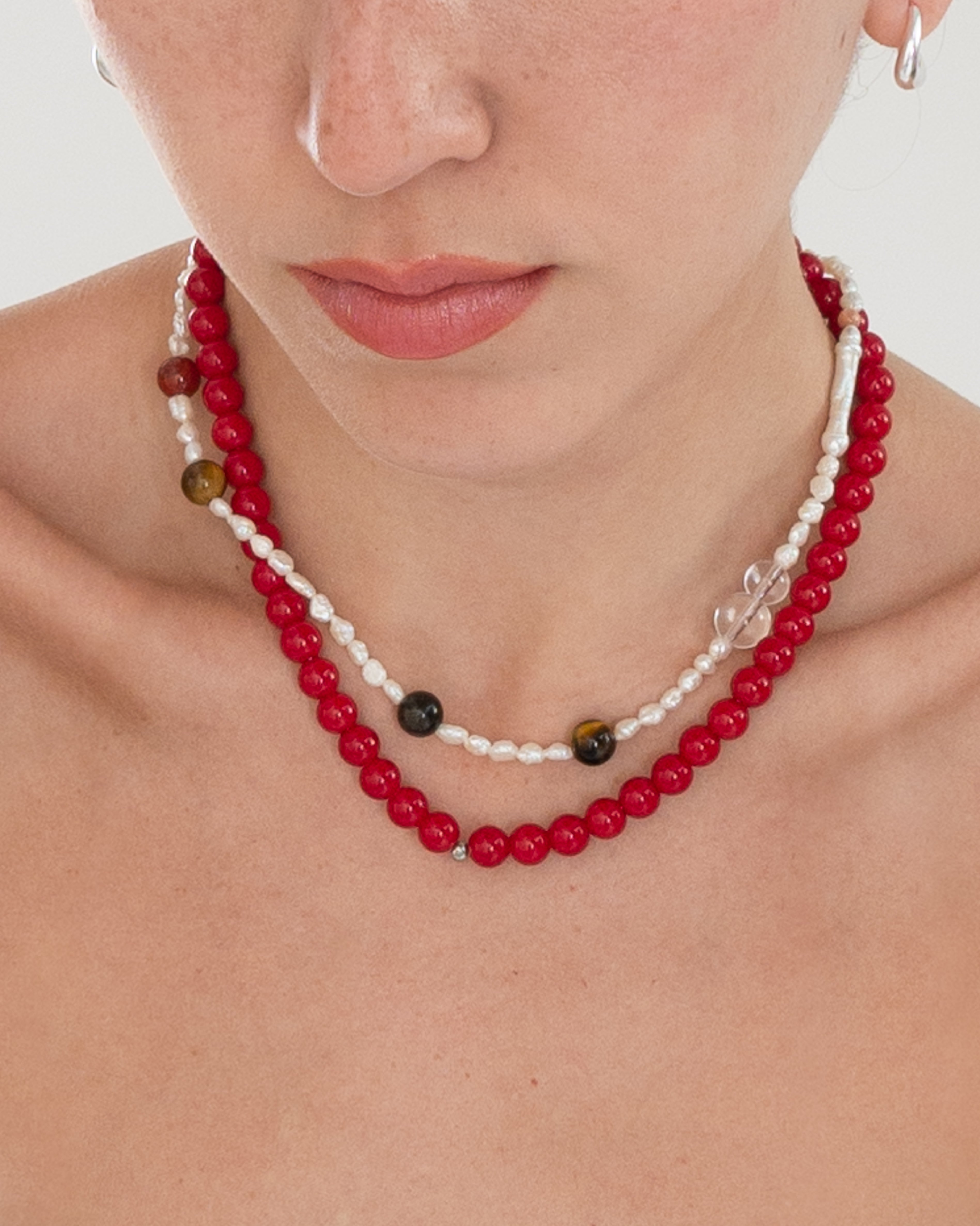 Baie Grand Coral Red Beaded Necklace