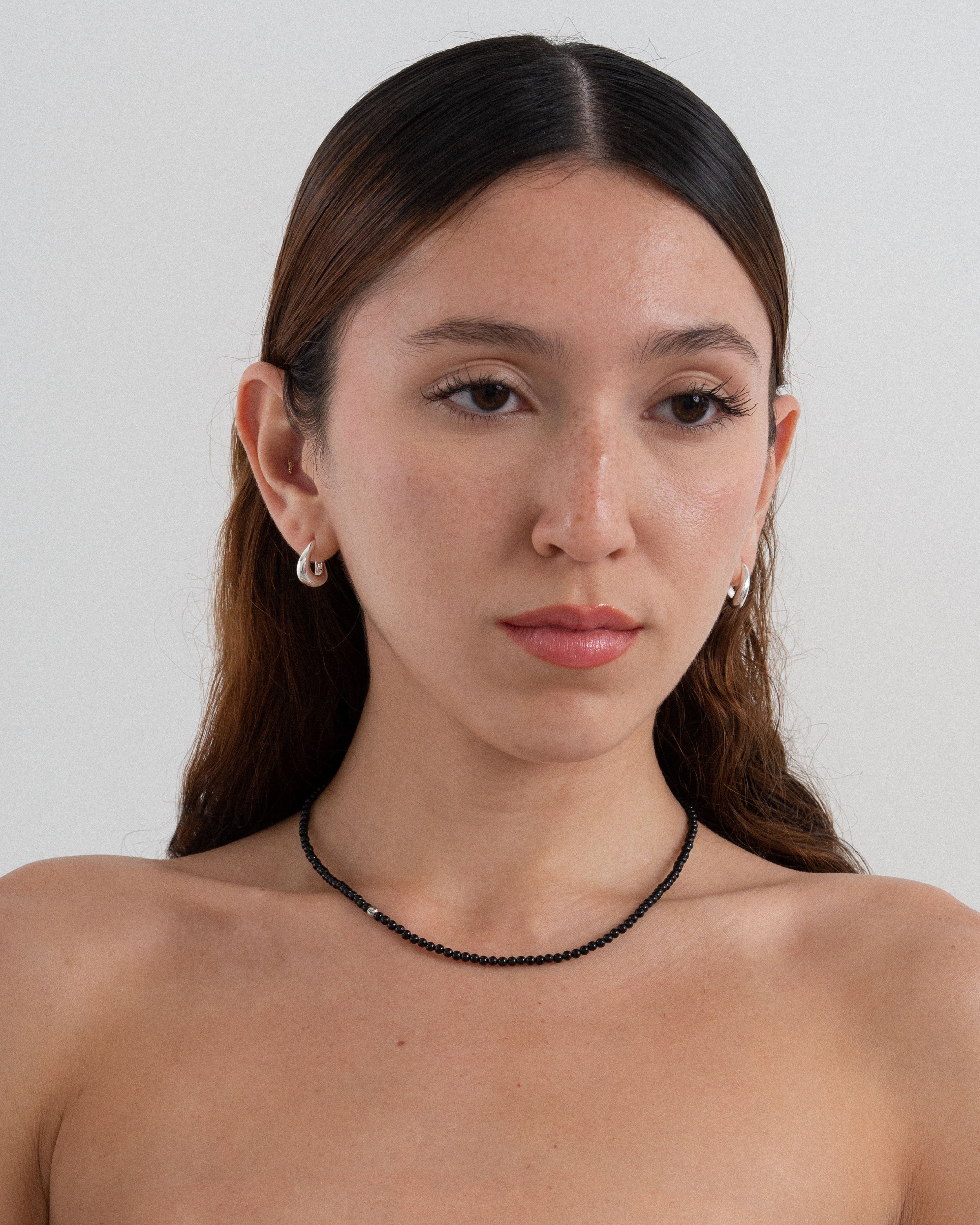 Kiera Petite Black Agate Beaded Necklace