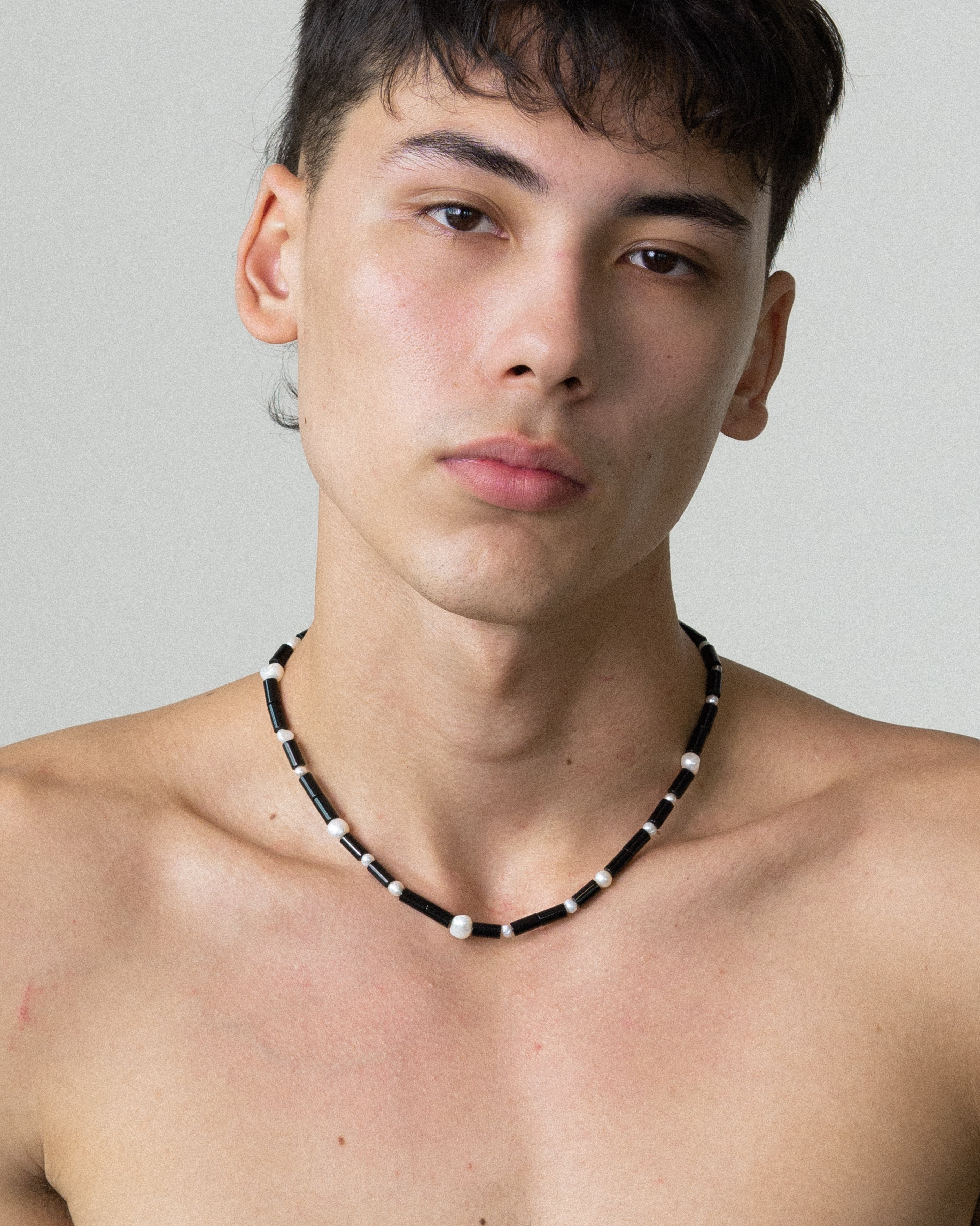 Igor Bold Black Agate Pearl Beaded Necklace