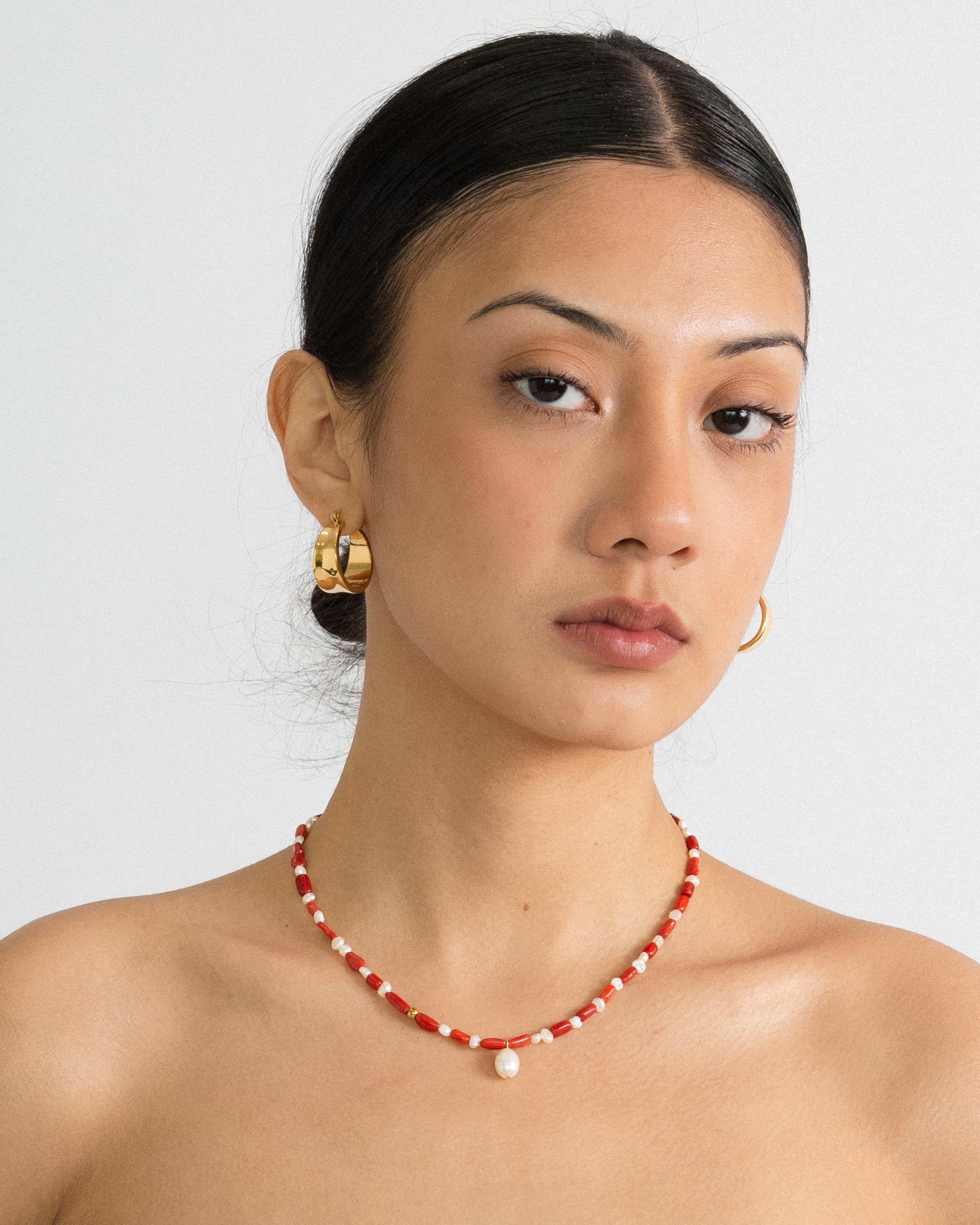 Favia Crimson Coral Beaded Pearl Necklace
