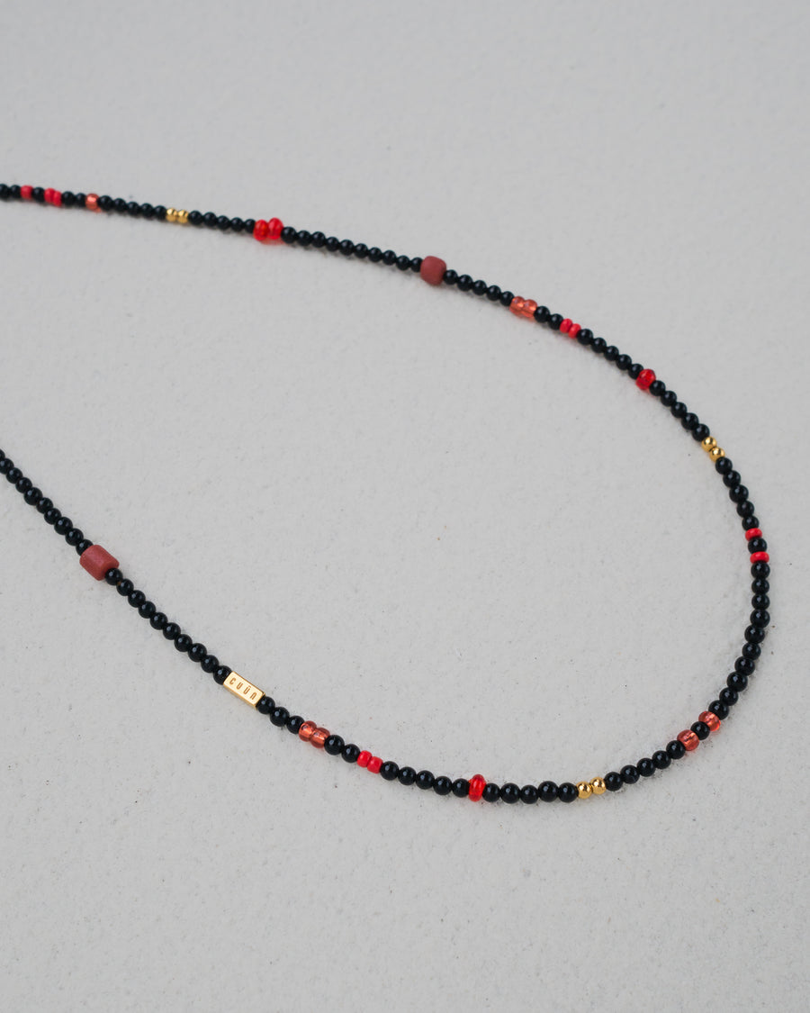Black Agate Crimson Red Beaded Necklace