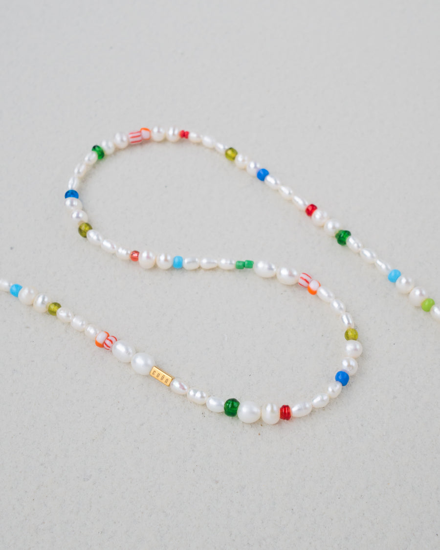 Rainbow Glass Bead Pearl Necklace
