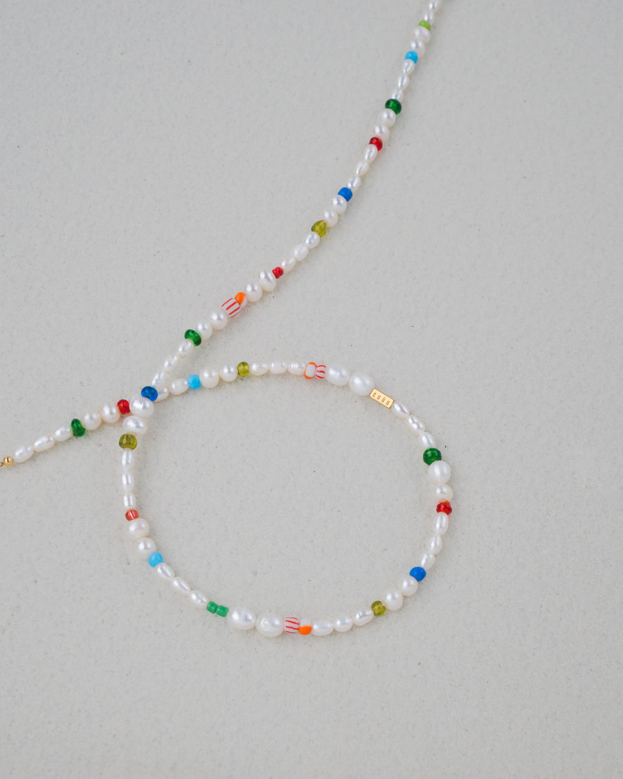 Rainbow Glass Bead Pearl Necklace