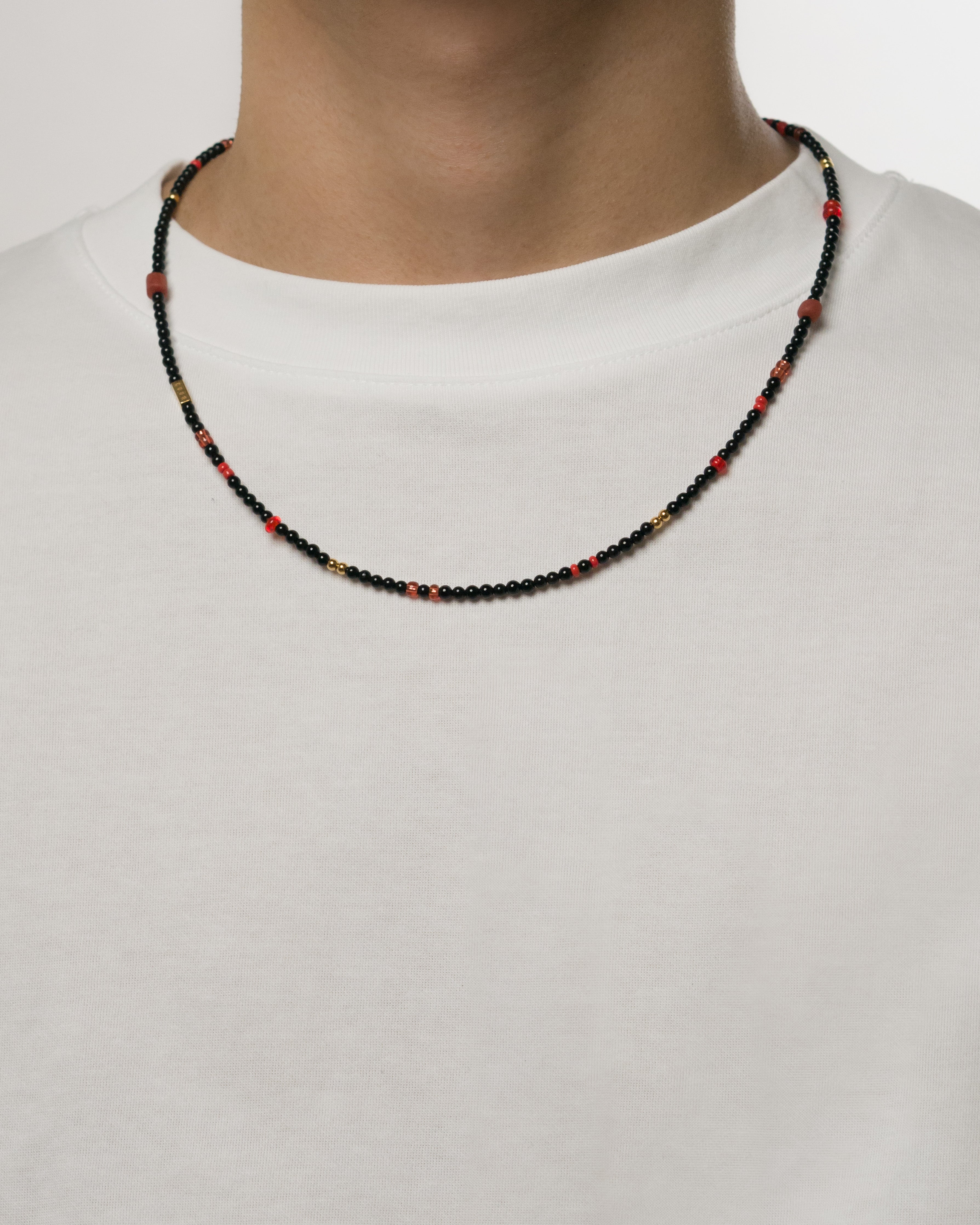 Black Agate Crimson Red Beaded Necklace