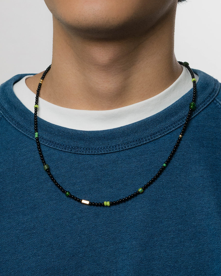 Black Agate Emerald Green Beaded Necklace