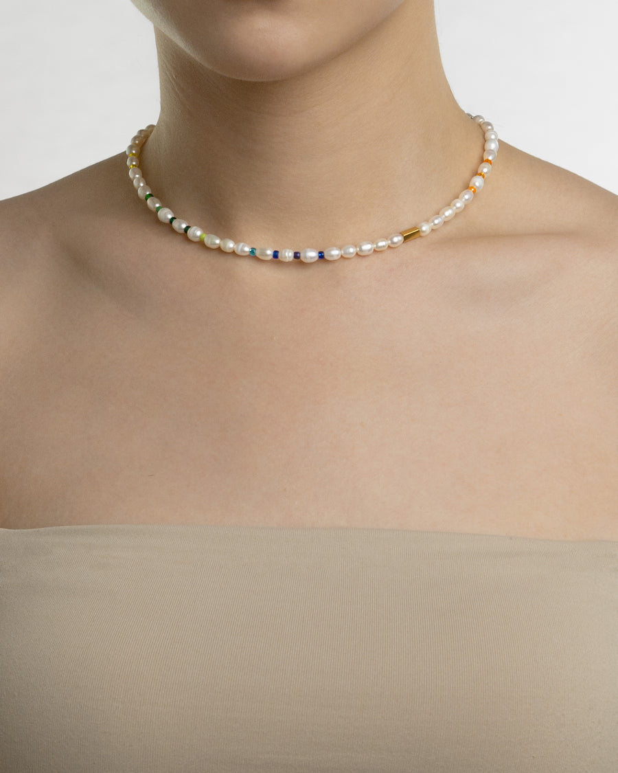 Fierte Multicolor Seed Bead Pearl Necklace