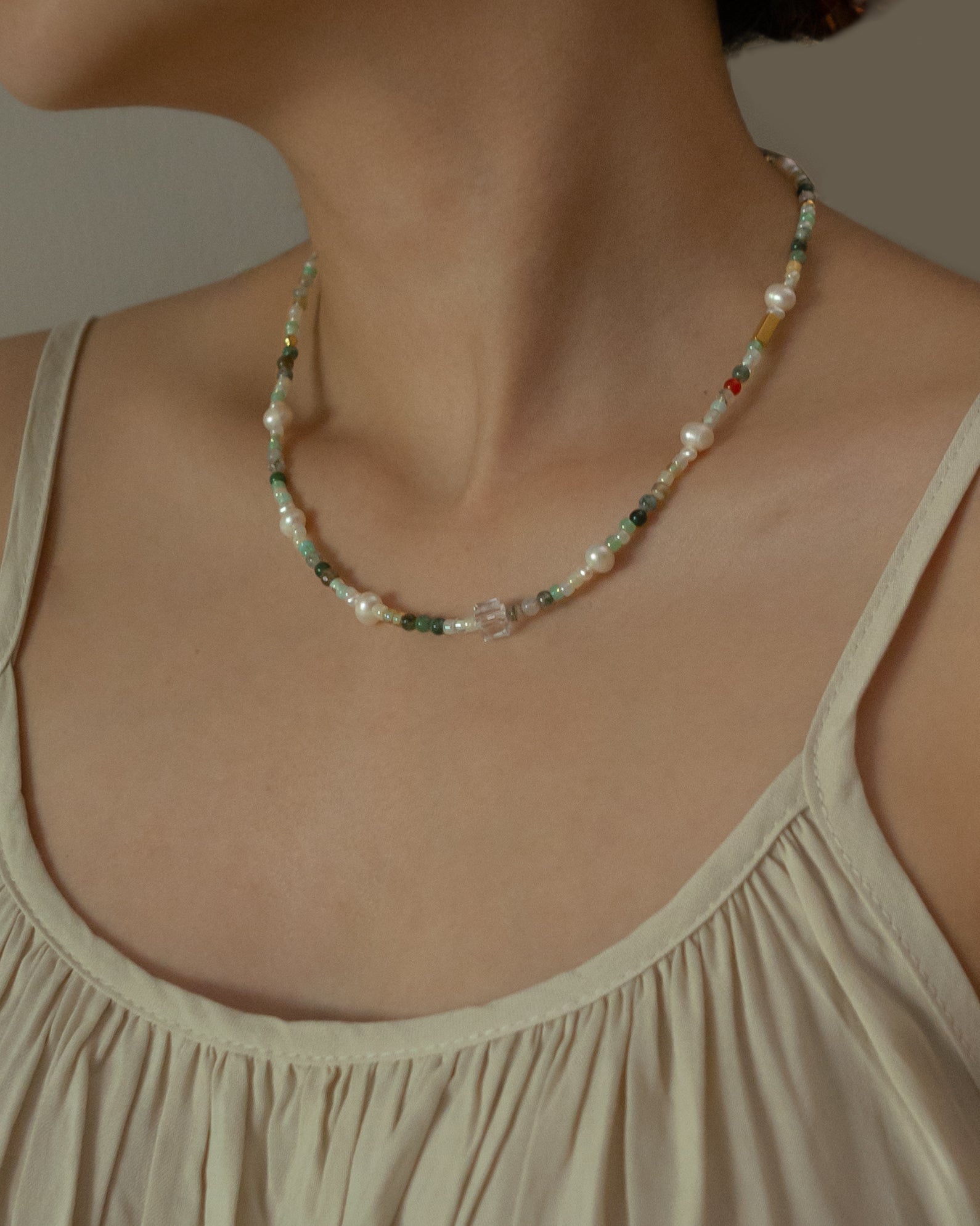 Hara Green Agate Beaded Baroque Pearl Necklace