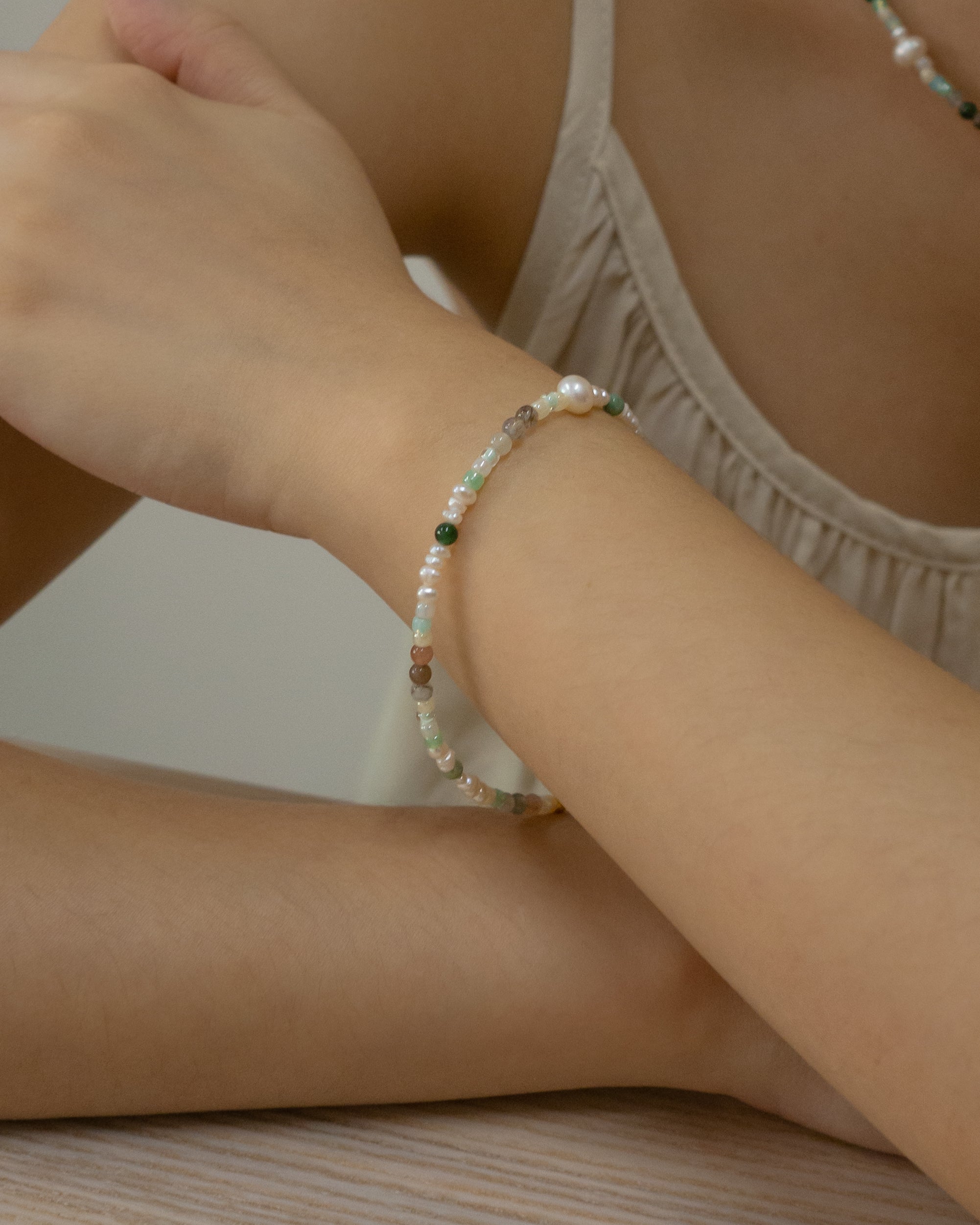 Hara Green Agate Beaded Baroque Pearl Bracelet