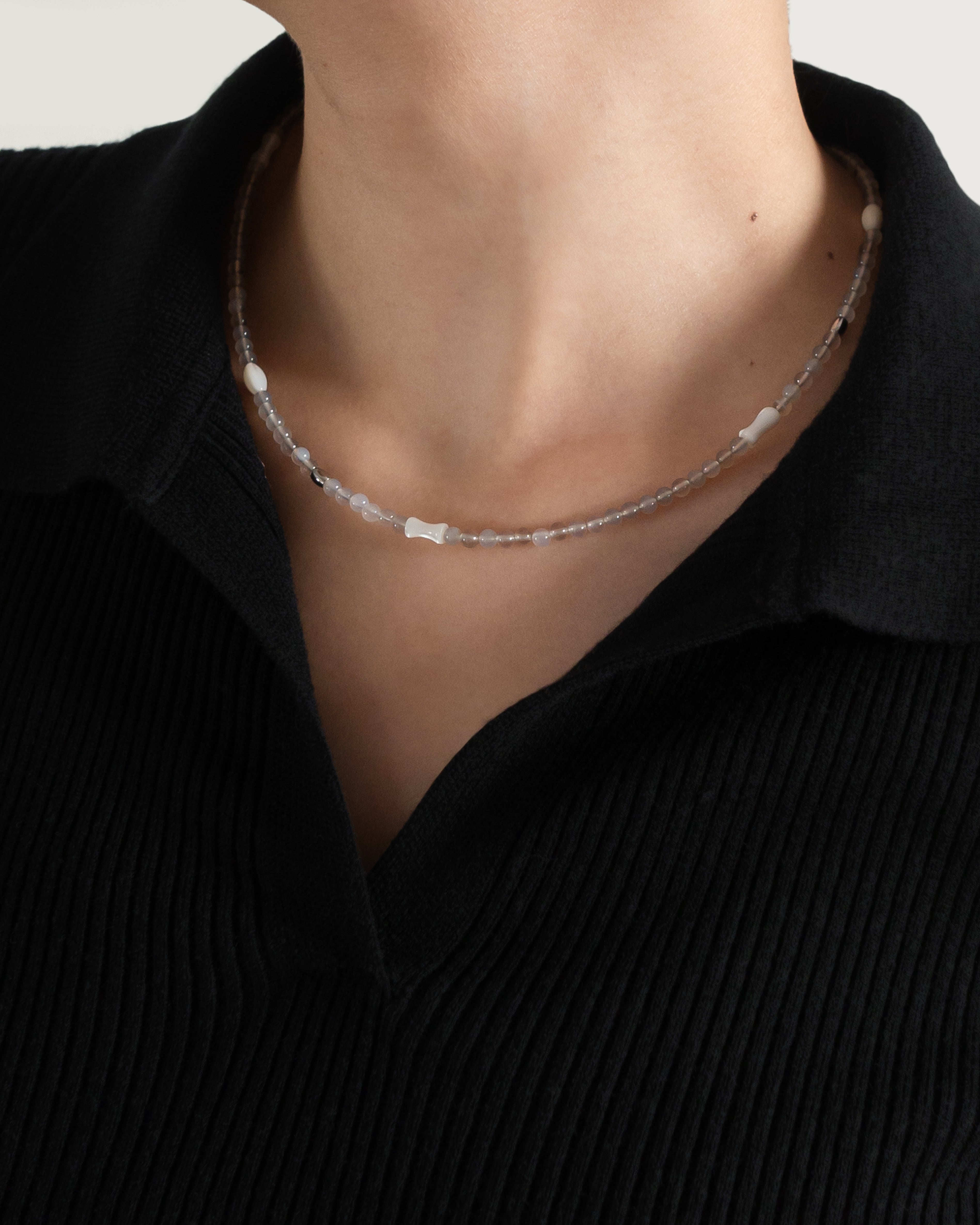 Haiiro Gray Agate Beaded Necklace