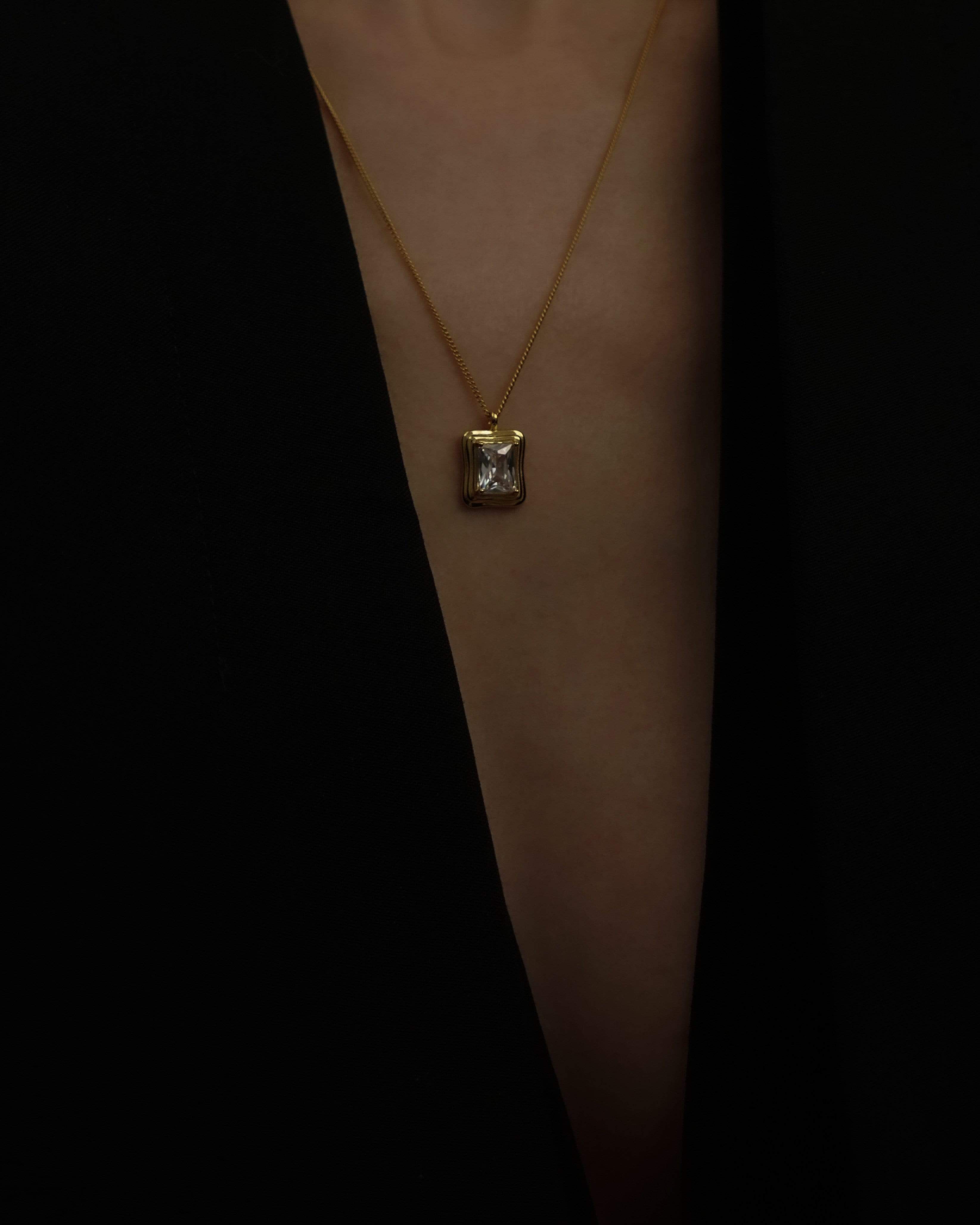 MYJN Necklaces Gold Vermeil Sienna Baguette Diamond Pendant Necklace